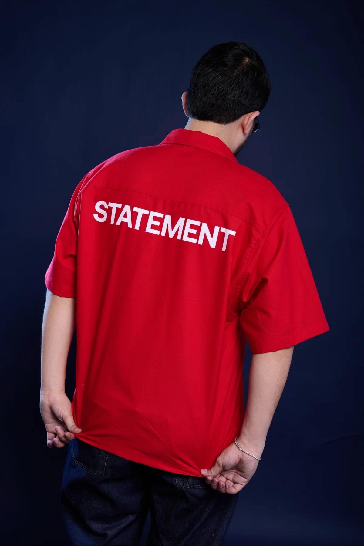 red boxy shirt
