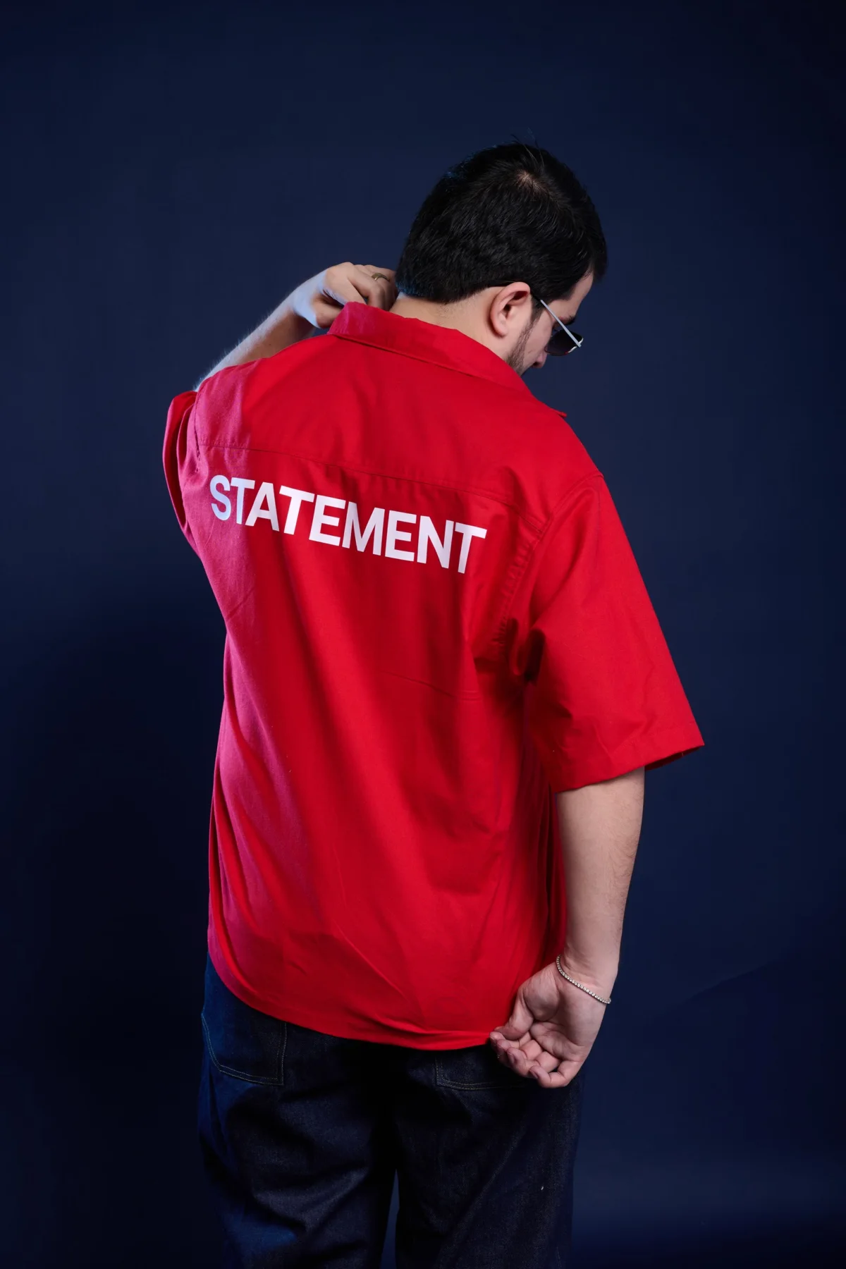 red boxy shirt