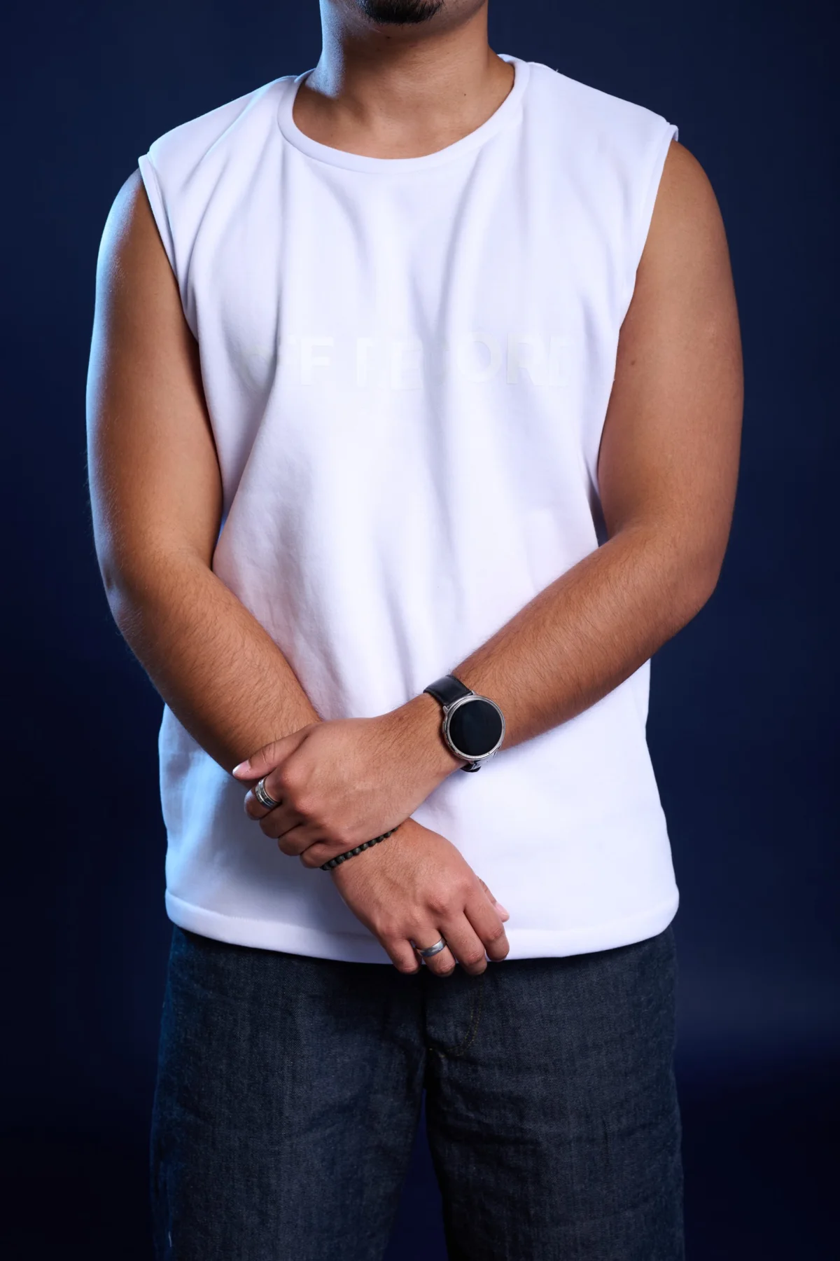boxy off-white sleeveless t-shirt