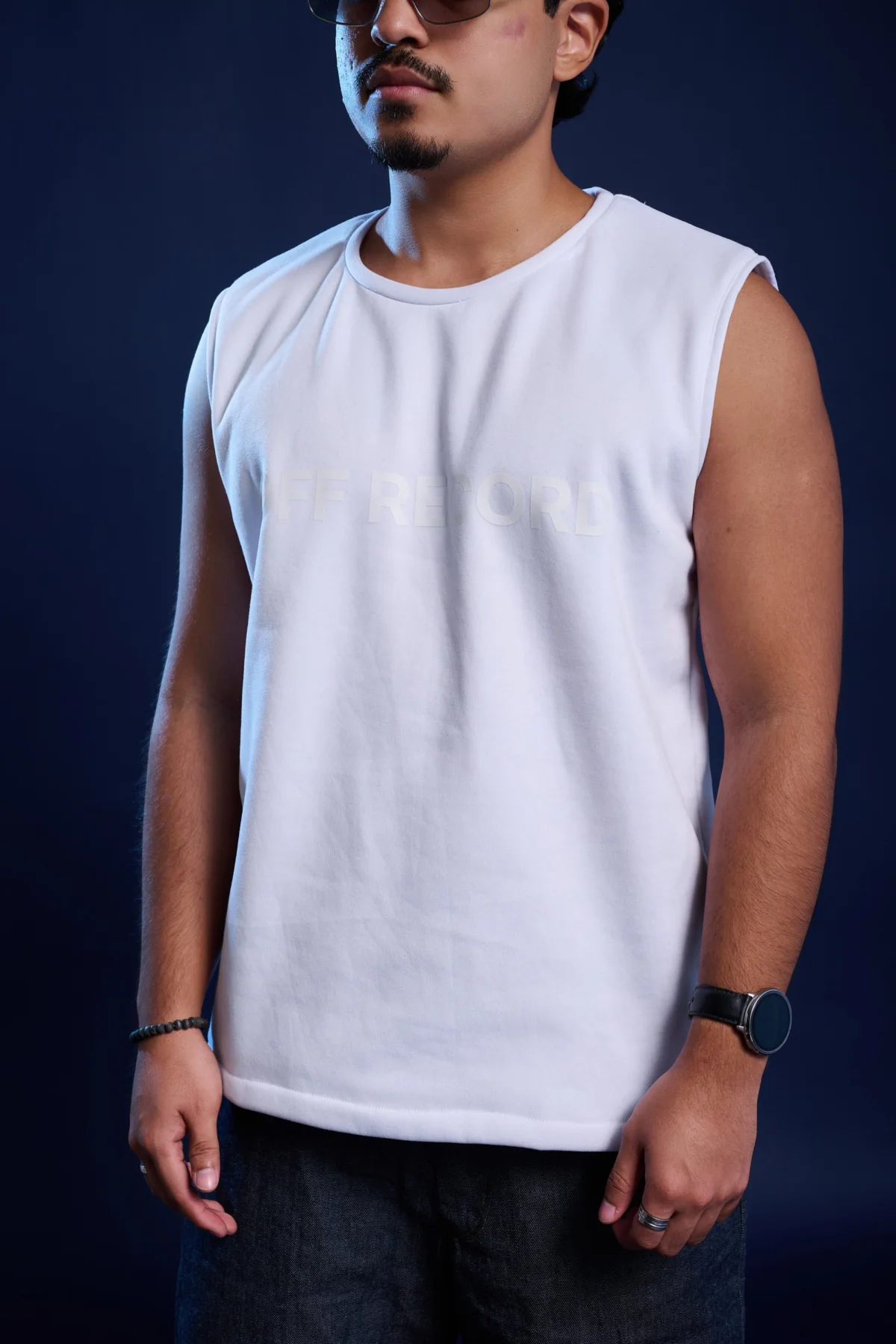 boxy off-white sleeveless t-shirt