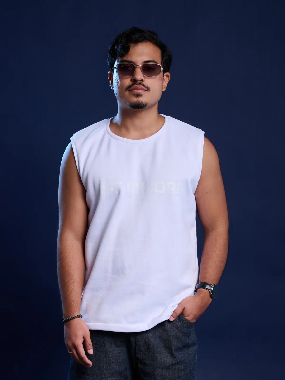 boxy off-white sleeveless t-shirt