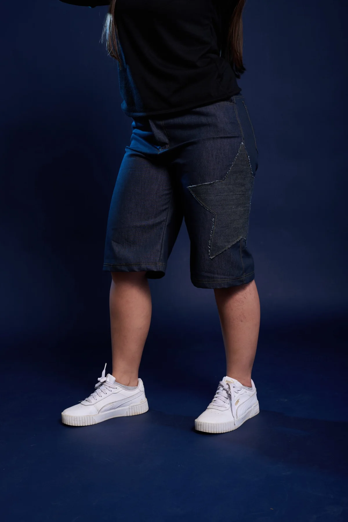 patch denim shorts