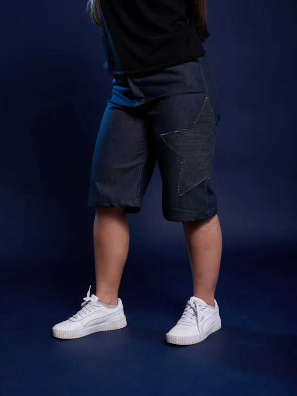 patch denim shorts